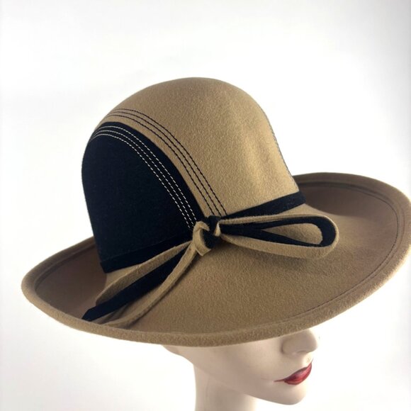 Vintage 60s Mod Fedora Womens Nadelle Beige Black Colorblock Furfelt Hat main image 13